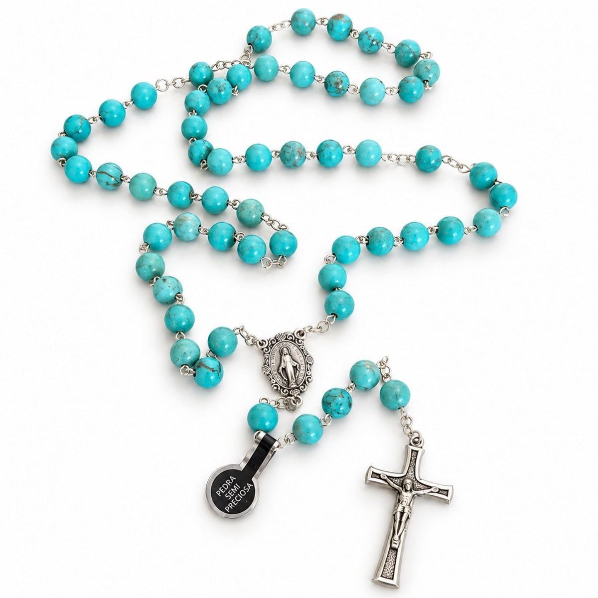 Rosario Medalla Milagrosa Piedra Turquesa