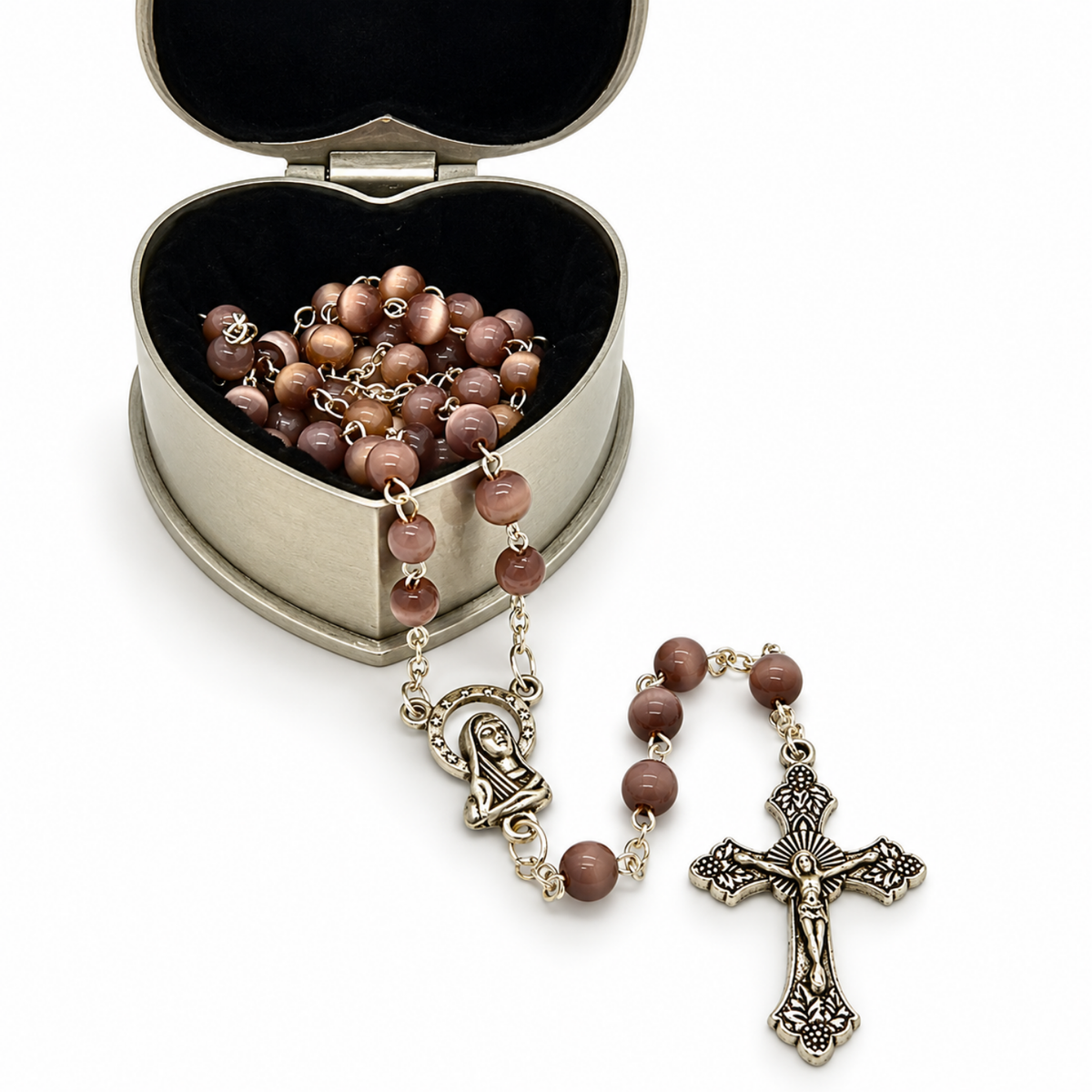 Joyero Rosas y Corazon con Rosario
