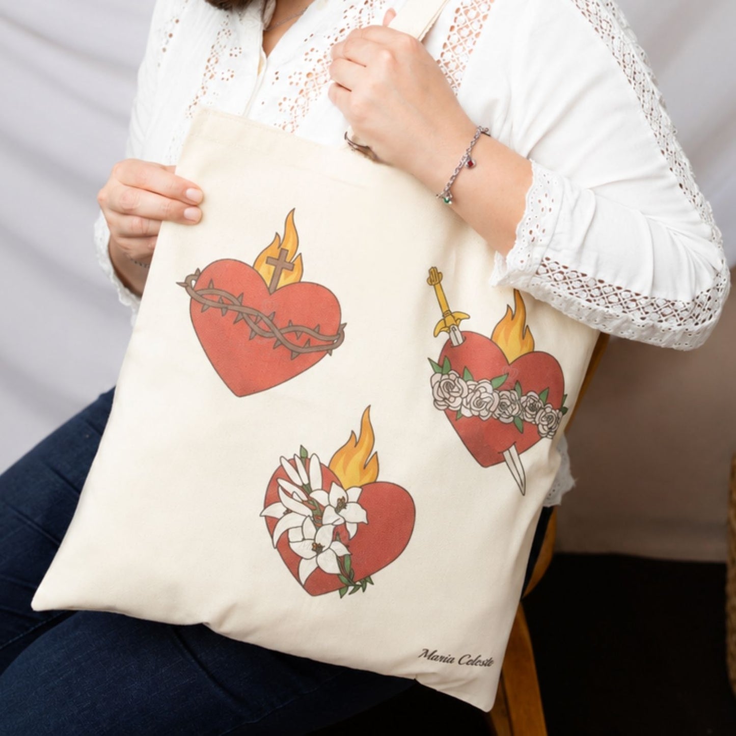 Tote Bag 3 Corazones Jesús, María y José