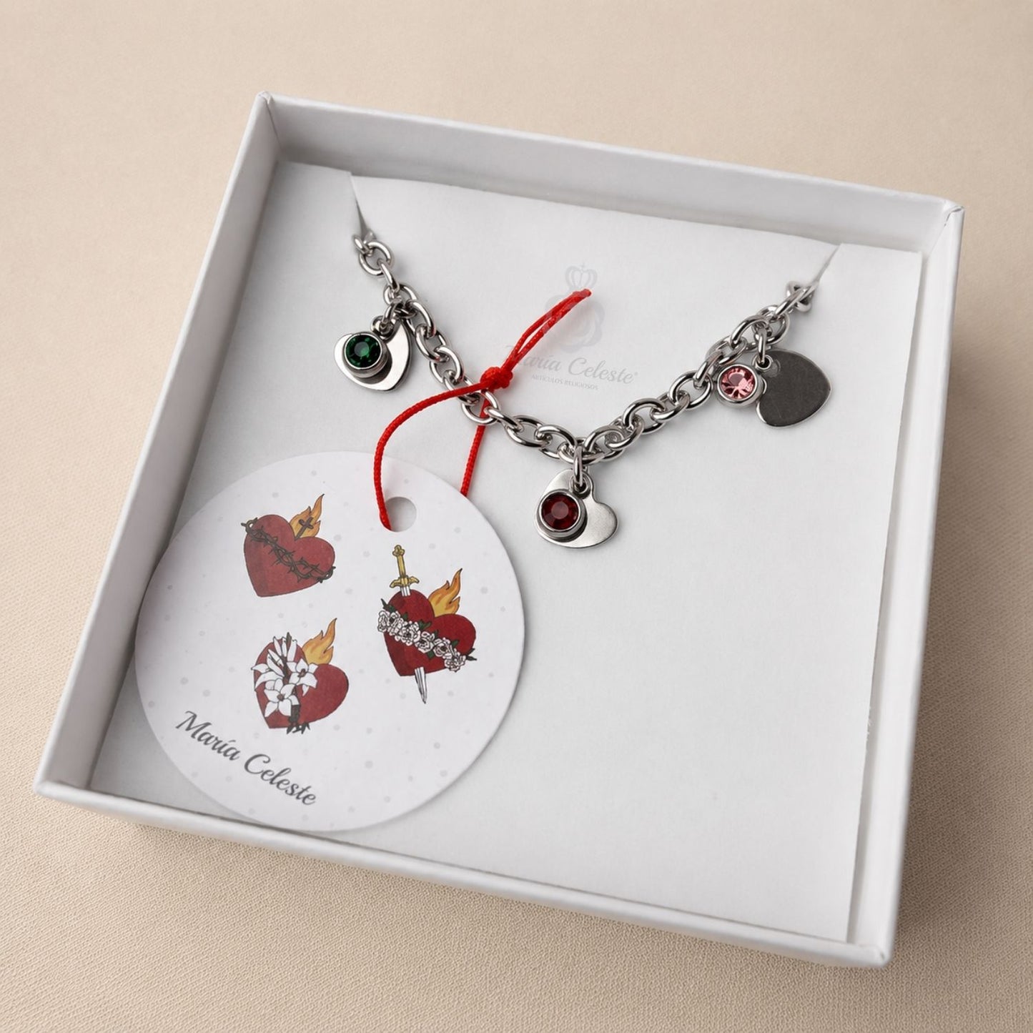 Pulsera 3 Corazones De Jesús, María Y José - Acero
