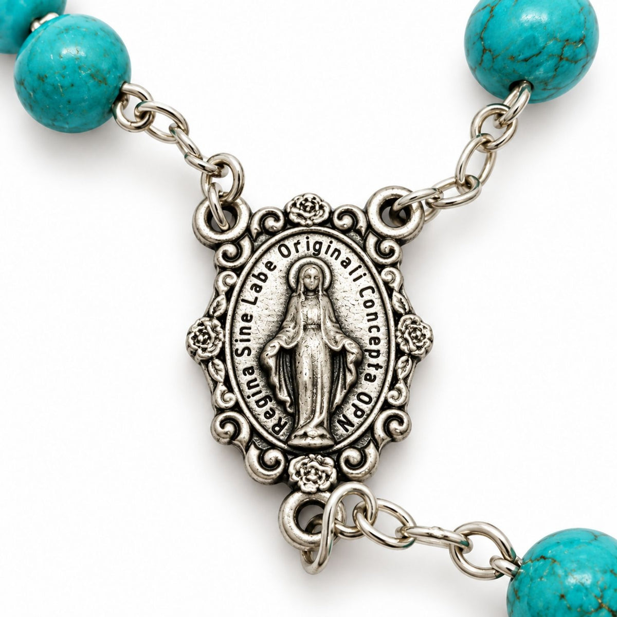 Rosario Medalla Milagrosa Piedra Turquesa
