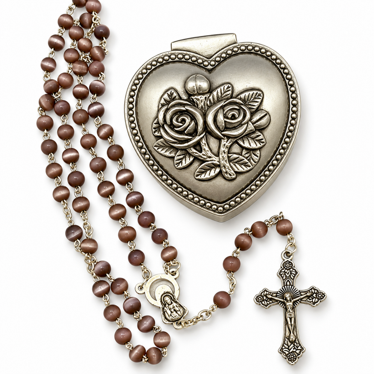 Joyero Rosas y Corazon con Rosario