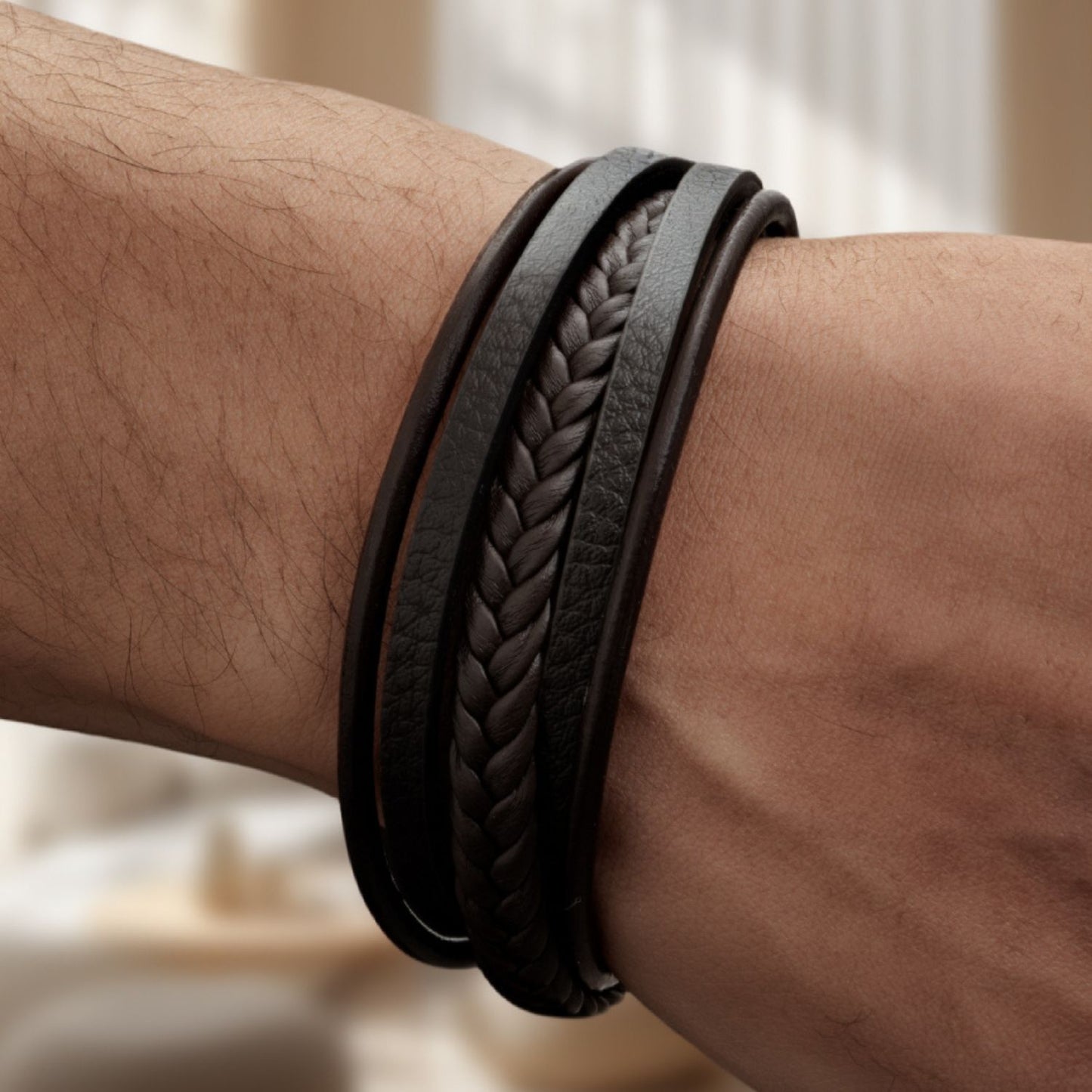 Pulsera hombre Eco Cuero 5 en 1 café
