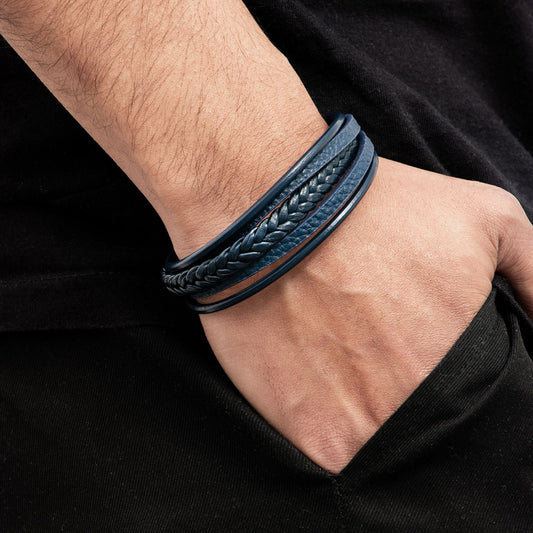 Pulsera hombre Eco Cuero 5 en 1 azul