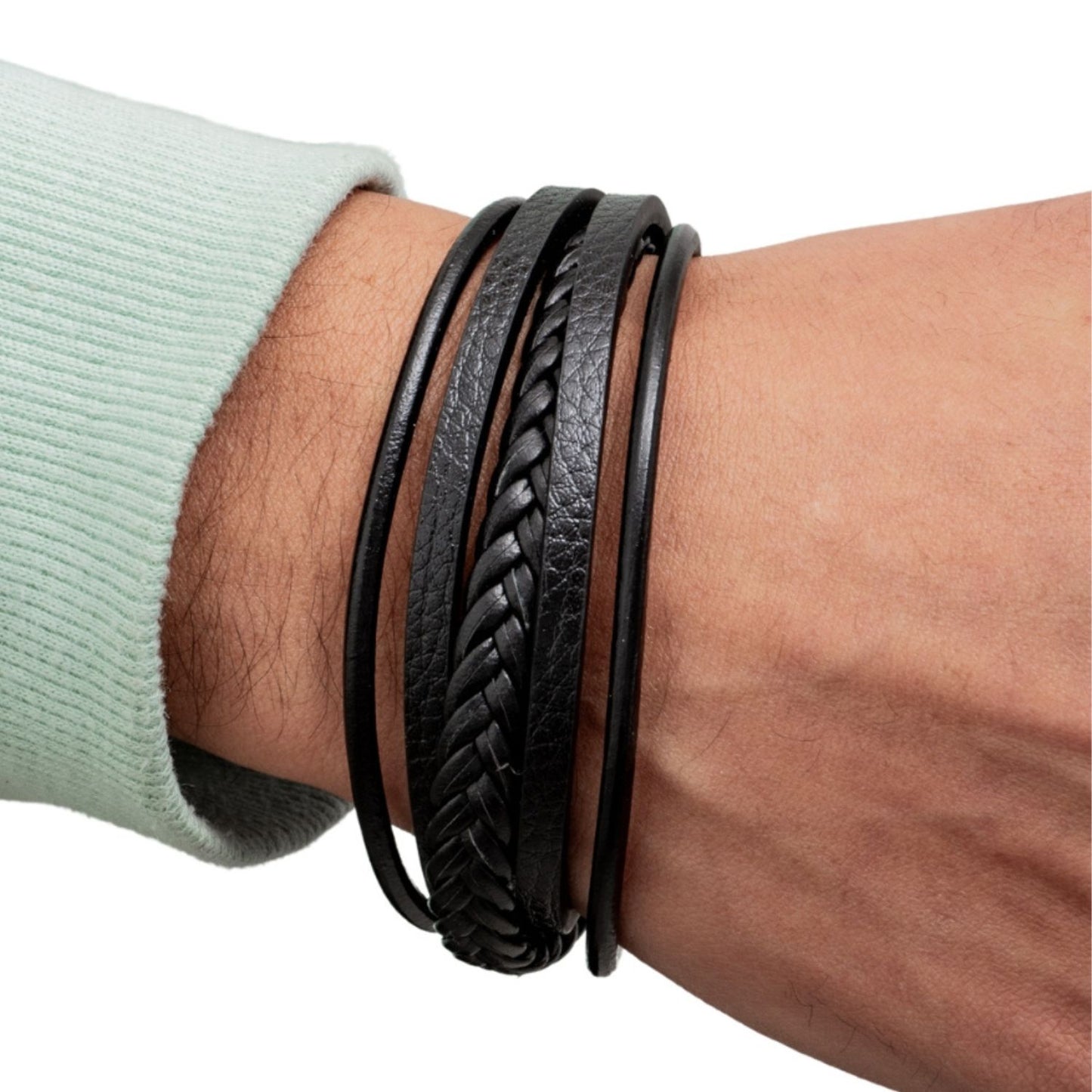Pulsera hombre Eco Cuero 5 en 1 negra