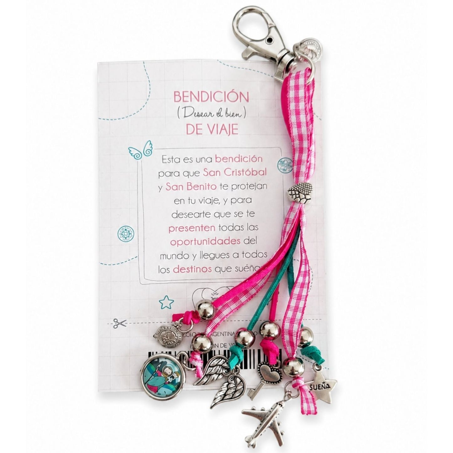 Bendición de viaje rosa y turqueza