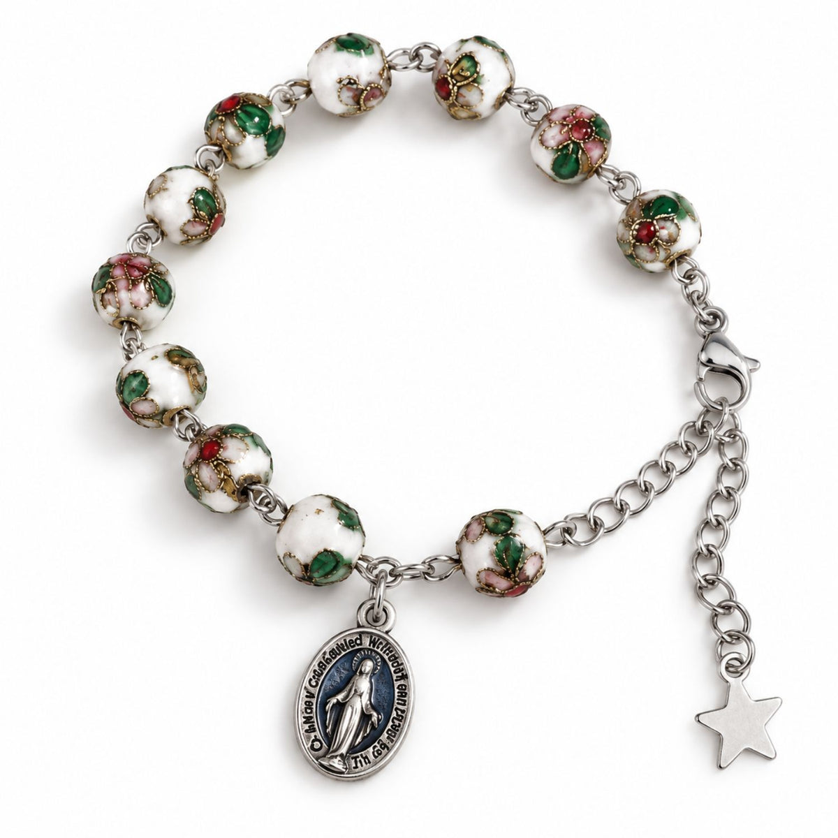 Pulsera Cloisoneé blanca Medalla Milagrosa